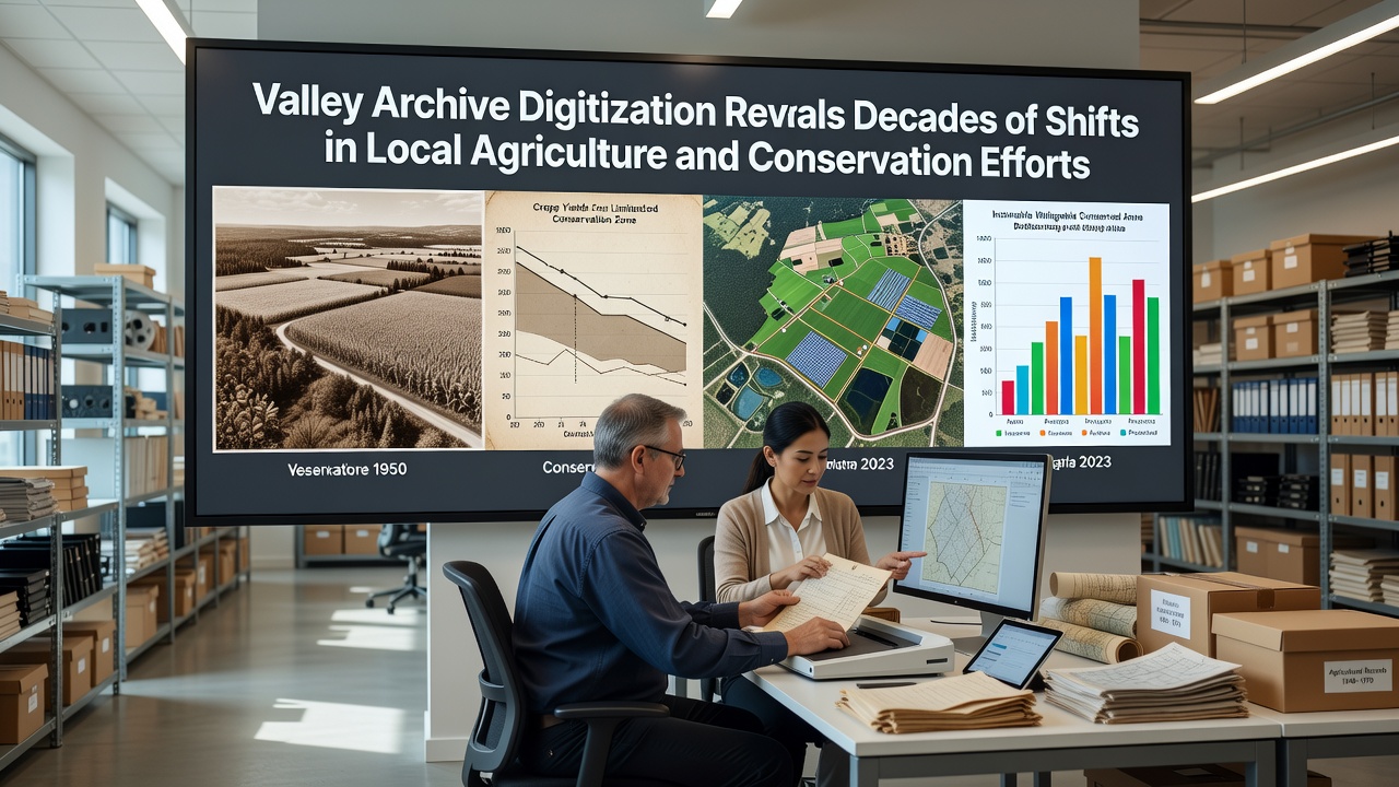 Digitized archival maps and documents displaying historical land use changes in the valley
